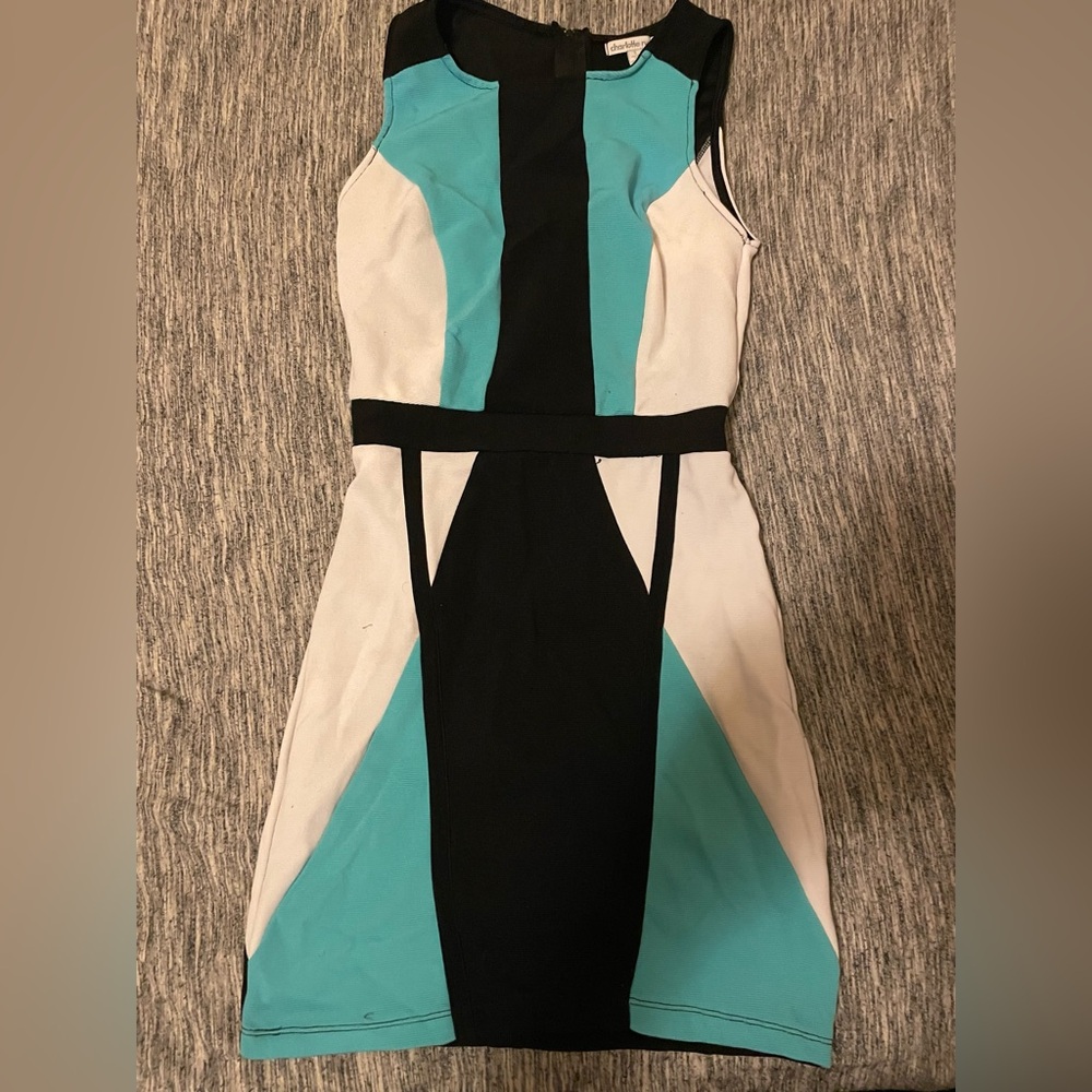 Blue/Black/White Midi Dress